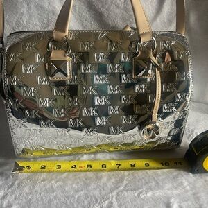 EUC Clean Michael Kors Metallic Grayson Chrome Silver and Tan Women's Bag